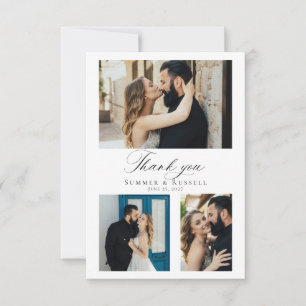Modern Script Wedding Photo Collage Thank You Card
