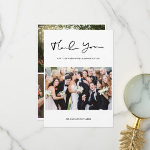 Modern Script Wedding Photo Collage Thank You Card