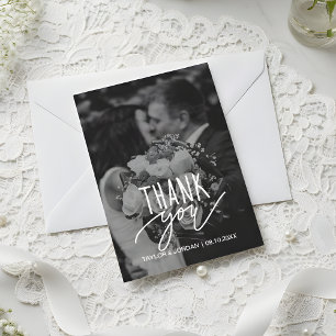 Modern Script Wedding Photo Custom Thank You Card