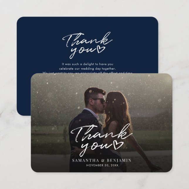 Modern Script Wedding Photo Thank You Card (Front/Back)