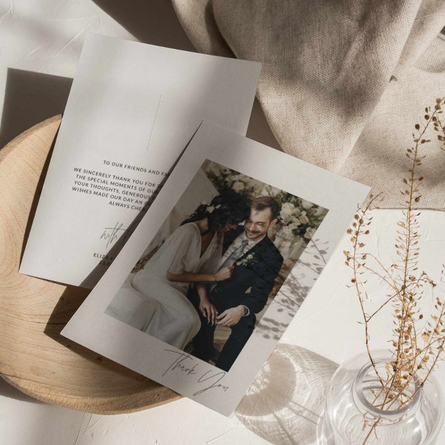 Modern Script Wedding Photo Thank You Card (Creator Uploaded)
