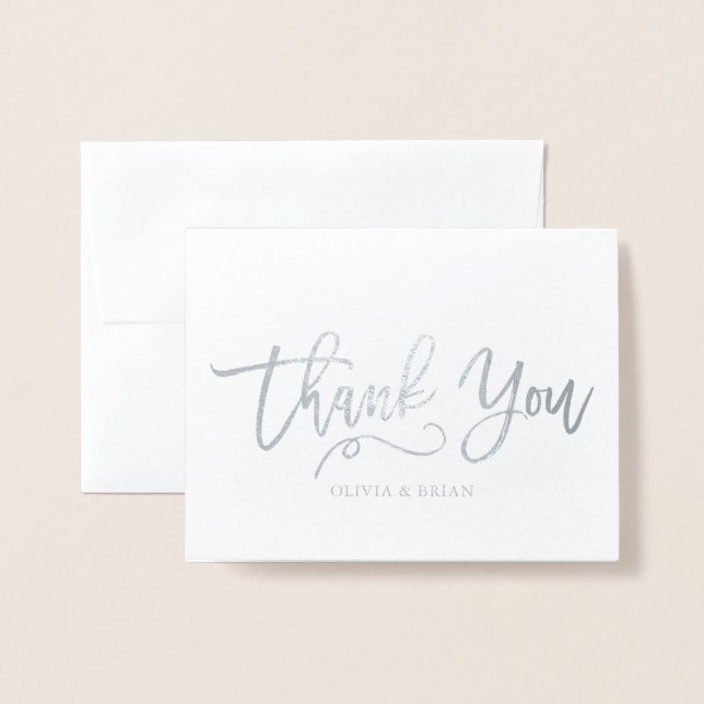 Modern Script Wedding Photo Thank You Foil Card (Front With Envelope)