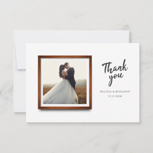 Modern Script Wedding Photos Thank You Card (Front)