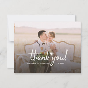 Modern Script Wedding Photos Thank You Card