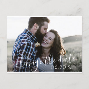 Modern Script Wedding Postponement Save New Date Announcement Postcard