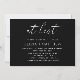 Modern Script Wedding + QR Code Black Minimalist Invitation
