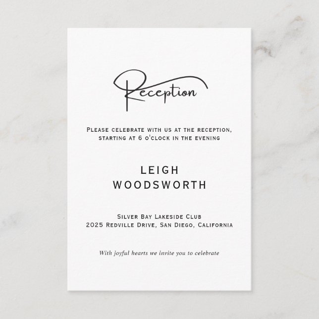 Modern Script Wedding Reception Card (Front)