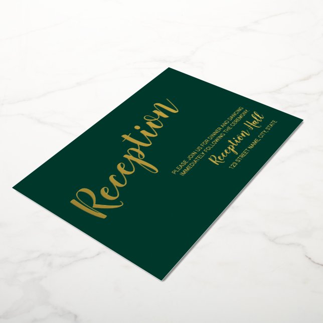 Modern Script Wedding Reception Emerald and Gold  (Rotated)