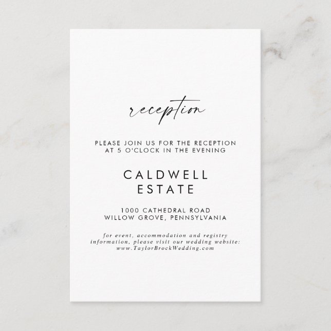 Modern Script Wedding Reception Insert Card (Front)