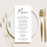 Modern Script Wedding Reception Menu<br><div class="desc">Modern wedding reception menu featuring "Menu" in a chic contemporary script,  your custom menu in simple typography,  your names joined by a heart and your reception date.</div>
