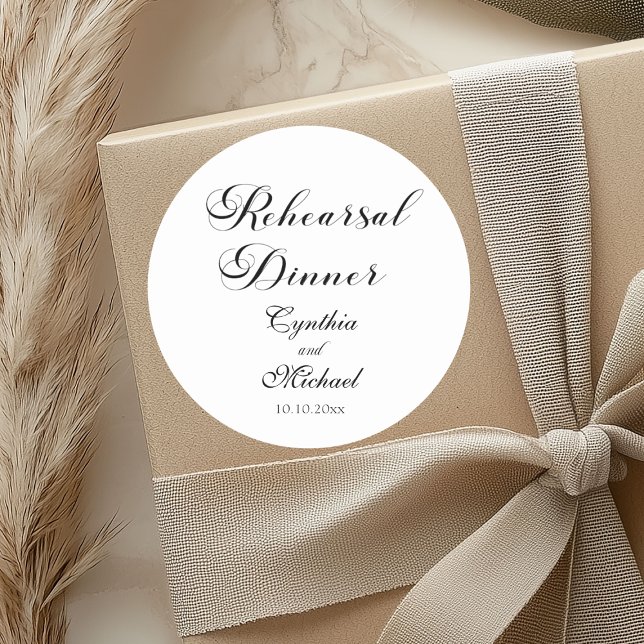 Modern Script Wedding Rehearsal Dinner Classic Round Sticker (Creator Uploaded)