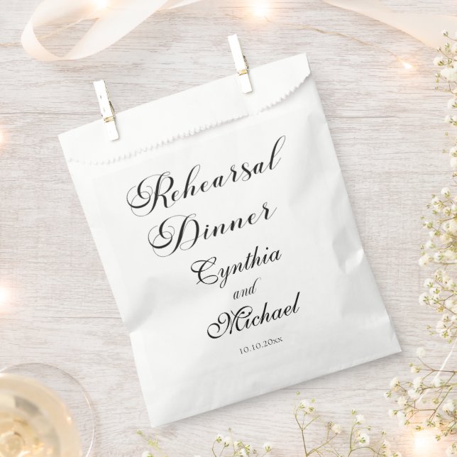Modern Script Wedding Rehearsal Dinner Favour Bags (Clipped)