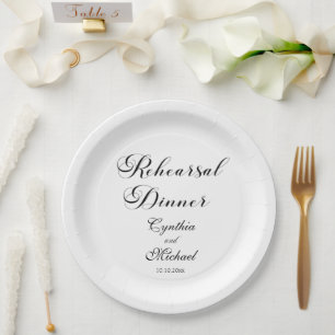 Modern Script Wedding Rehearsal Dinner Paper Plate