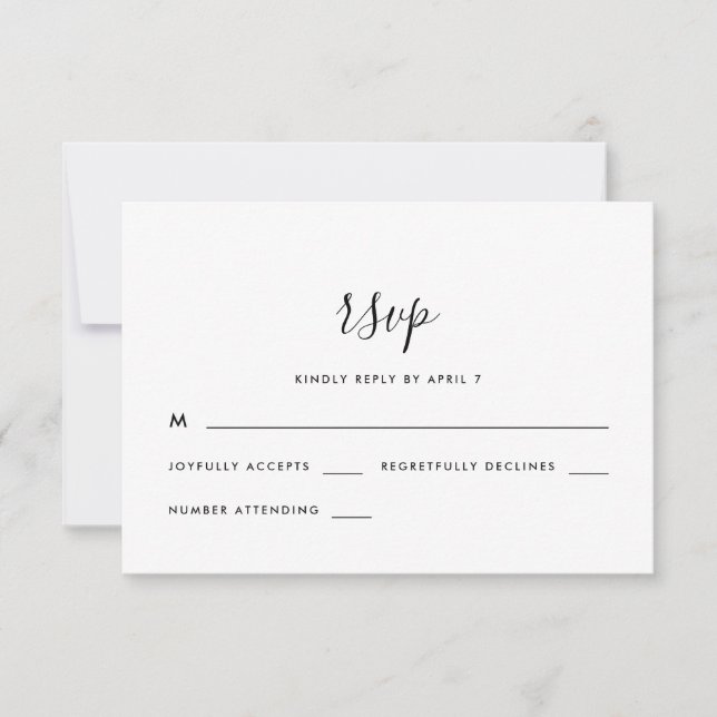 Modern Script Wedding Rsvp Black and White Card (Front)