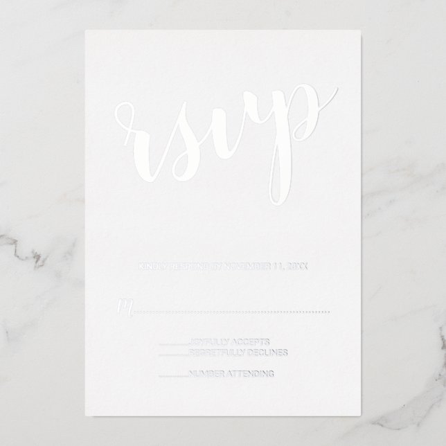 Modern Script Wedding RSVP Silver (Front)