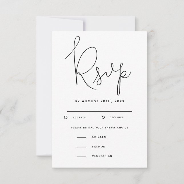 Modern Script Wedding RSVP with Meal Choice Card (Front)