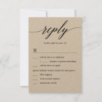 Modern Script Wedding RSVP with Menu Options Kraft