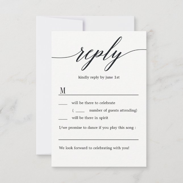 Modern Script Wedding RSVP Without Menu Options Invitation (Front)