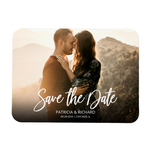 Modern Script Wedding Save The Date Photo Magnet (Horizontal)