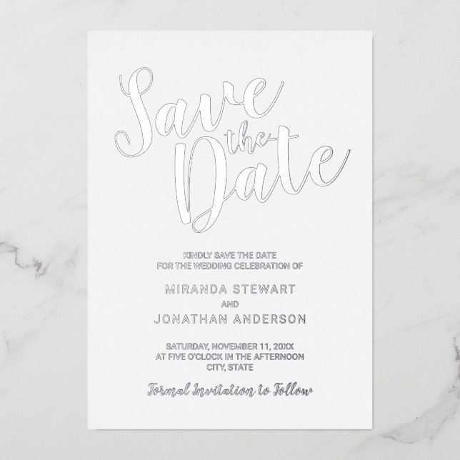 Modern Script Wedding Save the Date Silver (Front)