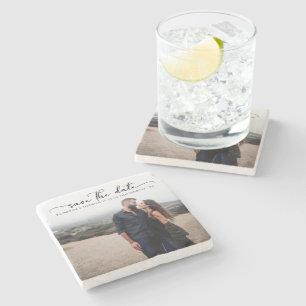 Modern Script Wedding Save the Date Stone Coaster