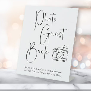 Modern Script Wedding Shower Photo Guest Book Pedestal Sign