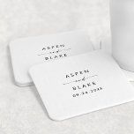 Modern Script Wedding Square Paper Coaster<br><div class="desc">This modern script wedding favour square paper coaster is perfect for a minimalist wedding. The simple black and white design features unique industrial lettering typography with modern boho style. Customisable in any colour. Keep the design minimal and elegant, as is, or personalise it by adding your own graphics and artwork....</div>