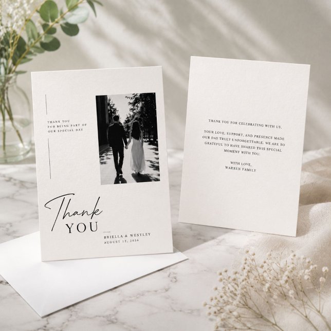 Modern Script Wedding Thank You Photo Card (Creator Uploaded)