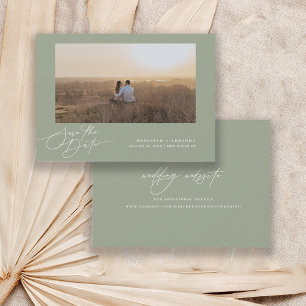 Modern Script Wedding Website Sage Photo  Save The Date