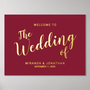 Modern Script Wedding Welcome Burgundy and Gold Foil Prints