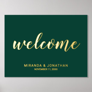 Modern Script Wedding Welcome Emerald and Gold Foil Prints