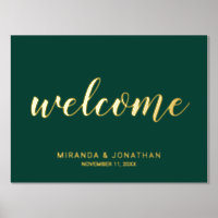 Modern Script Wedding Welcome Emerald and Gold