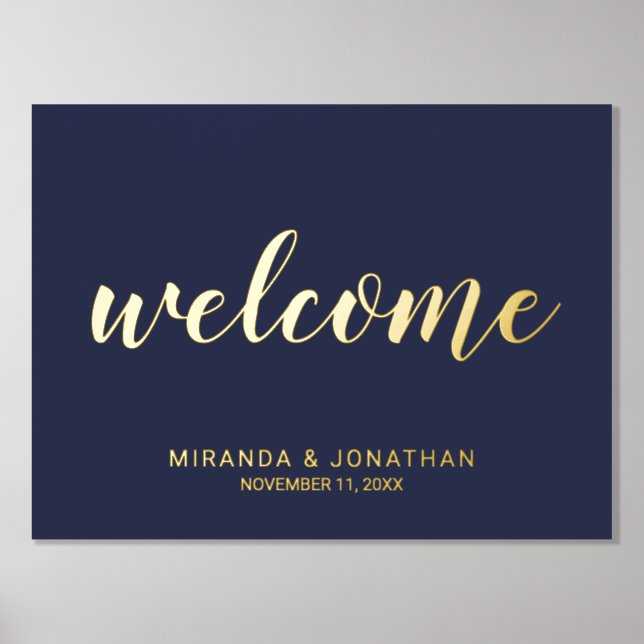 Modern Script Wedding Welcome Navy and  Gold Foil Prints (Front)