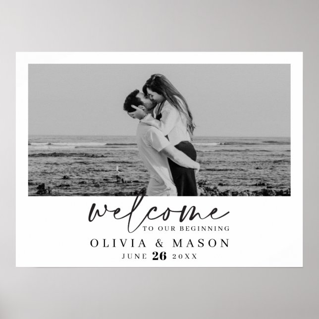 Modern Script Wedding Welcome Sign with Photo (Front)