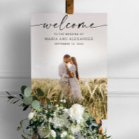 Modern Script Wedding Welcome Sign with Photo