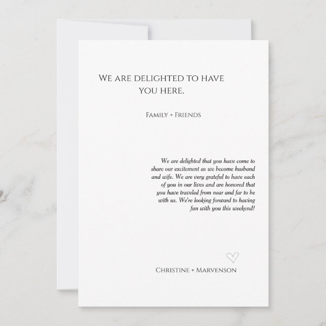 Modern script wedding welcomes & itinerary weekend invitation (Front)