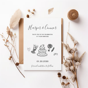 Modern Script Wedding with Minimal Line Art Invitation