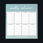Modern Script Weekly Planner | Add Your Name Notepad<br><div class="desc">Modern and practical notepad that will help you get your days organised! This weekly planner has boxes where you can write down your schedule by each day. There is also an extra box where you can write down your weekly to do list. A big helper to get things done without...</div>