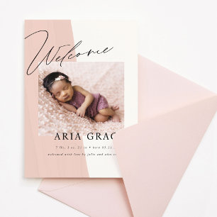 Modern Script Welcome Baby Girl Birth Announcement
