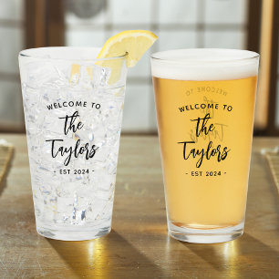 Modern Script Welcome Family Name Est Date Glass