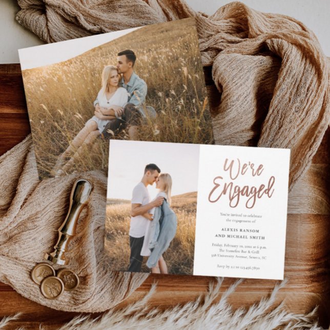 Modern Script We're Engaged Photo Engagement Party Invitation (Creator Uploaded)
