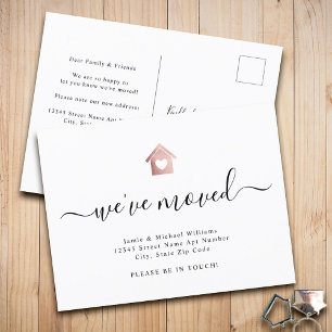 Modern Script We've Moved Rose Gold Home Moving Announcement Postcard