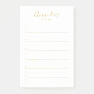 Modern Script White and Gold To Do List Post-it No Notes