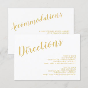 Modern Script White and Gold Wedding Details Invitation