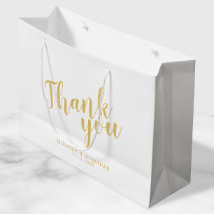 Modern Script White and Gold Wedding Favour Large Gift Bag