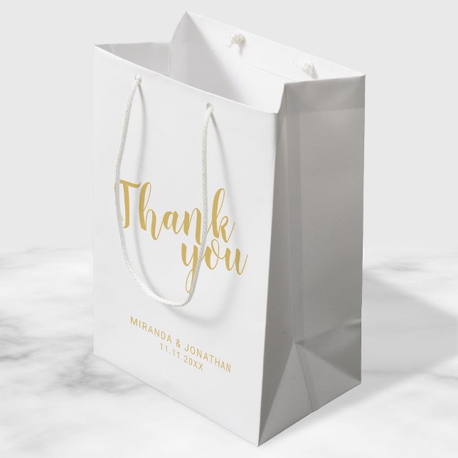 Modern Script White and Gold Wedding Favour Medium Gift Bag (Creator Uploaded)