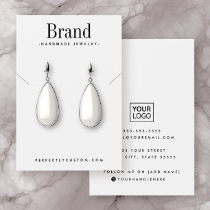 Modern script white earring necklace display card