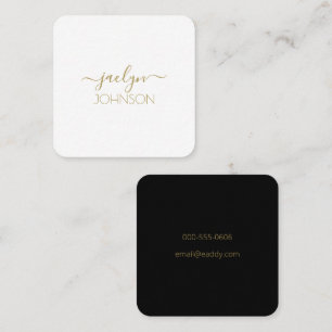 Modern Script White Gold Black Personalised Name Square Business Card