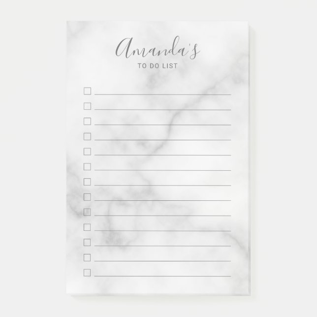 Modern Script White Marble To Do List  Post-it Not Notes (Front)