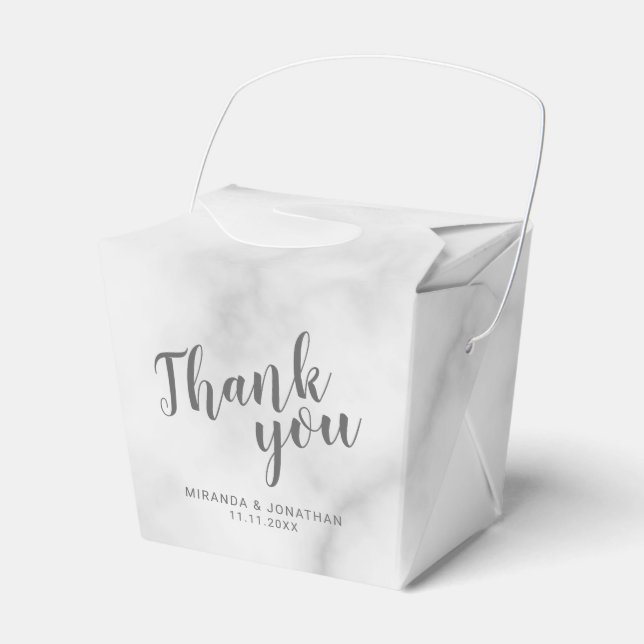 Modern Script White Marble Wedding Favour Box (Front Side)